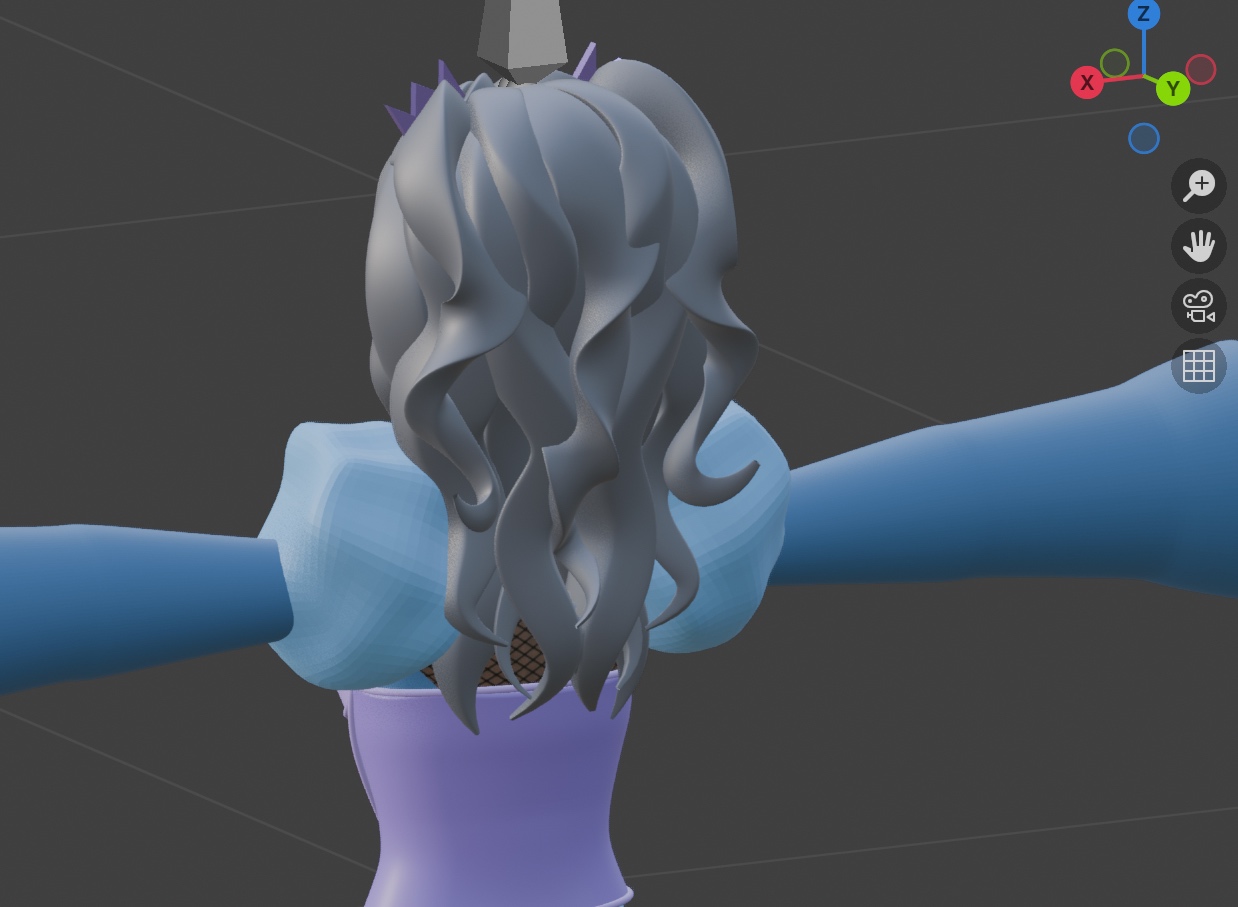 back veiw of the character Iris's 3D model in Blender